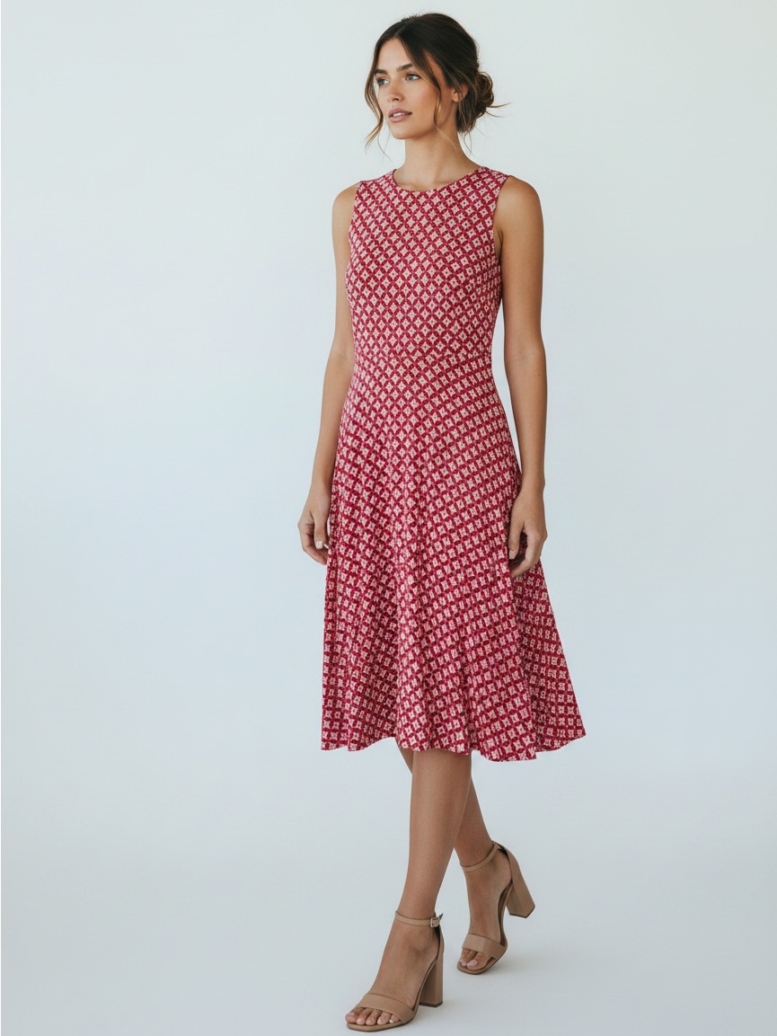 Croft & Barrow Red Sleeveless Midi Dress With Diamond Print